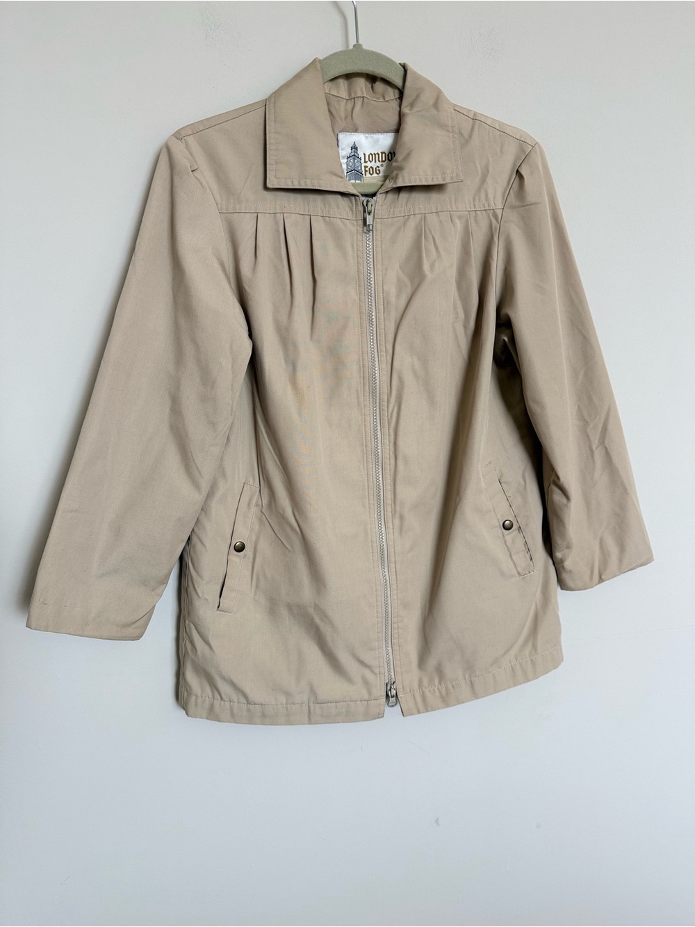 London Fog Beige Zip Utility Jacket Petite 2 Classic Lightweight Coat - Picture 3 of 10